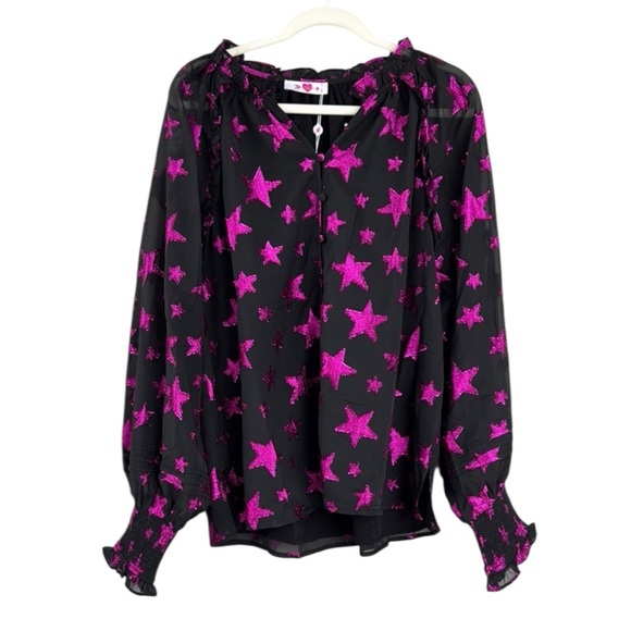 Buddy Love Tops - Buddy Love Haddie Celestial Top NWT
Size XL Black and Hot Pink Stars
